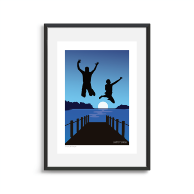 Two jumping off the pier